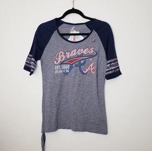 Majestic Navy and Gray Braves Short Sleeve Tee